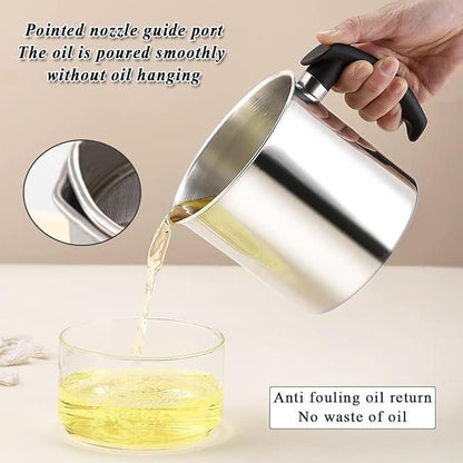 Stainless Steel Oil Pot With Filter & Lid